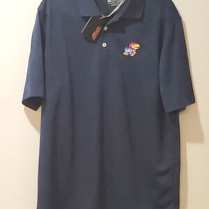 NWT Gear For Sports L Blue Short-Sleeve Polo Shirt with Embroidered KU jayhawk